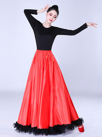 パソドブレダンススカートレースフリルフルスイングラテンダンサーパフォーマードレス