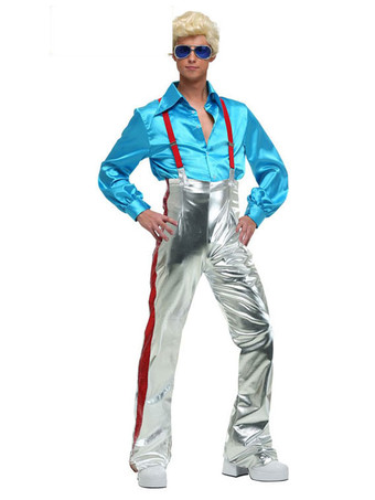 1970s Retro Costumes Blue Long Sleeves Shirt Metallic Pant Men Disco Costumes