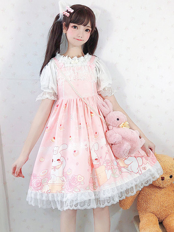 Sweet Lolita JSK Dress Picnik Bunny Ruffles Lolita Jumper Faldas
