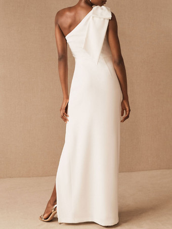 Robe de mariée simple blanche en satin une épaule jupe fendu Robe de mariage