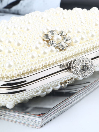 フラッパードレスハンドバッグ1920年代グレートギャツビーアクセサリーエクリュパールスタッズチェーンサテンインナーショルダークロスチェーンレディースクラッチバッグフラッパーハンドバッグ