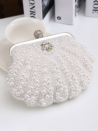 ホワイト フラッパードレスハンドバッグ1920年代グレートギャツビーアクセサリーエクリュパールスタッズチェーンサテンインナーショルダークロスチェーンレディースクラッチバッグフラッパーハンドバッグ