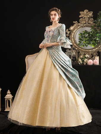 ロココレトロコスチューム女性花柄マリーアントワネットコスチュームマスカレードボールガウンドレス