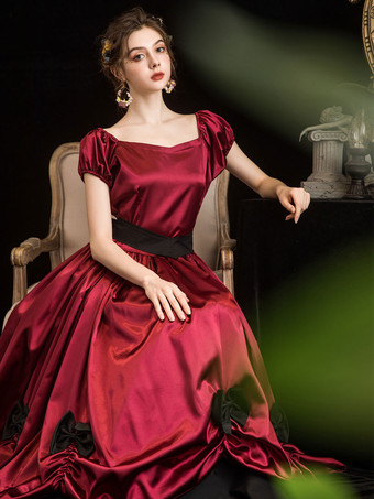 18世紀のレトロ衣装女性弓ボールガウンドレスマリーアントワネット衣装 バーガンディ