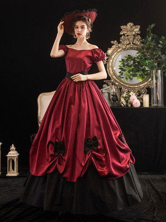 18世紀のレトロ衣装女性弓ボールガウンドレスマリーアントワネット衣装 バーガンディ