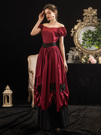 18世紀のレトロ衣装女性弓ボールガウンドレスマリーアントワネット衣装 バーガンディ