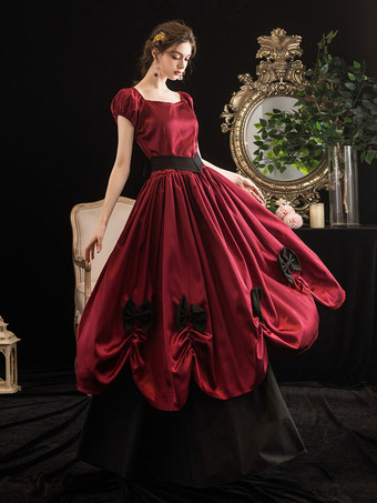 18世紀のレトロ衣装女性弓ボールガウンドレスマリーアントワネット衣装 バーガンディ