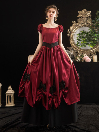 18世紀のレトロ衣装女性弓ボールガウンドレスマリーアントワネット衣装 バーガンディ