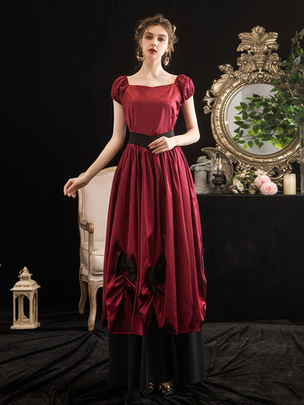 ワインレッド 18世紀のレトロ衣装女性弓ボールガウンドレスマリーアントワネット衣装 バーガンディ