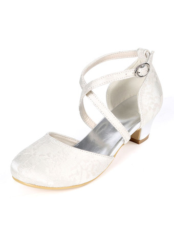 ホワイト フラワーガールシューズアイボリーレースパーティーシューズキッズ