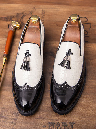   Mocassins à bout d'aile noir et blanc pour hommes Slip-On Chaussures de soirée de bal formelles