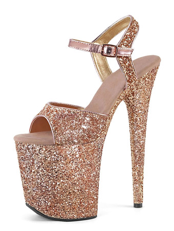 薄栗色女性のヘーゼルPUレザーのぞき見つま先のスティレットのセクシーな靴のセクシーなサンダル ポールダンスシューズ