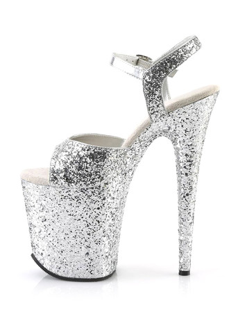 シルバー 女性のヘーゼルPUレザーのぞき見つま先のスティレットのセクシーな靴のセクシーなサンダル ポールダンスシューズ