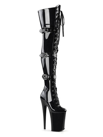GrauFrauen Sexy Stiefel Round Toe Zipper Reißverschluss Stiletto Heel Rave Club Schwarze Oberschenkel Hohe Stiefel Poledance Schuhe