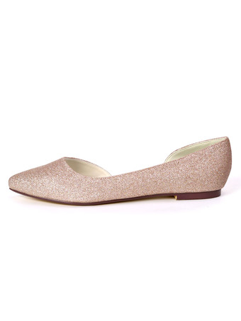 ウェディングシューズスパンコールクロスライラックポインテッドトゥフラットシューズ