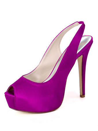 パープル ウェディングシューズサテンディープブルーピープトウシューズスチレットヒールバックスリップシューズ