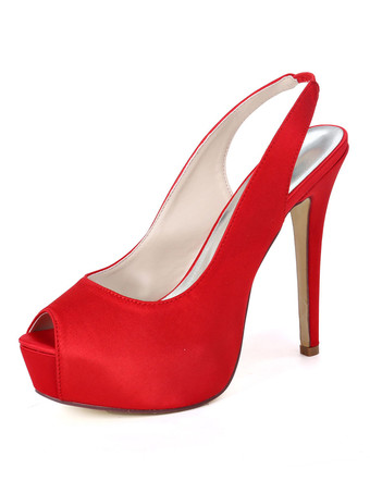 レッドウェディングシューズサテンディープブルーピープトウシューズスチレットヒールバックスリップシューズ