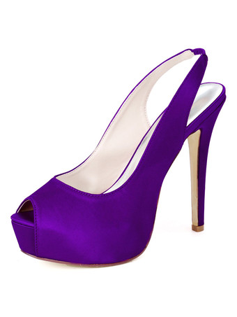 モーブ ウェディングシューズサテンディープブルーピープトウシューズスチレットヒールバックスリップシューズ