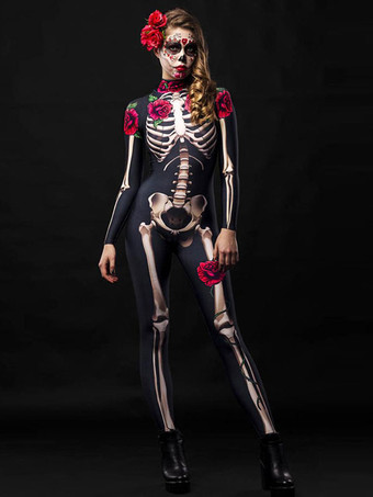 Costumes Déguisements Halloween Femme Zentai Noir Squelette Rose