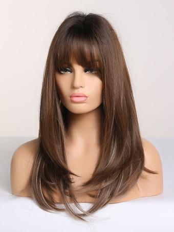 ディープブラウン前髪/フリンジレーヨンシックなレイヤードショート合成ウィッグウィッグ