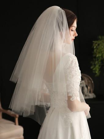 Cathedral Wedding Veil White Tulle Cut Edge 3 Tier Long Bridal Veils -  Milanoo.com