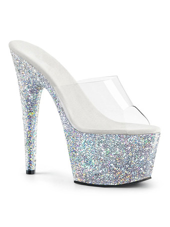 ハイヒールのセクシーなサンダルブルーPUレザーのぞき見つま先ノンスリップラバーサンダル ポールダンスシューズ