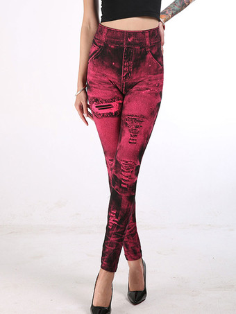 レッド ハイウエストレギンスストレッチジーンズのような女性の底