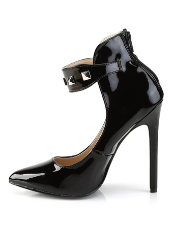 女性のセクシーなハイヒールブラックポインテッドトゥアンクルストラップスパンコールセクシーシューズ ポールダンスシューズ