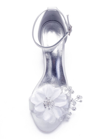 ウェディングシューズサテンホワイトポインテッドトゥスパンコールチャンキーアンクルストラップ特別な機会の靴