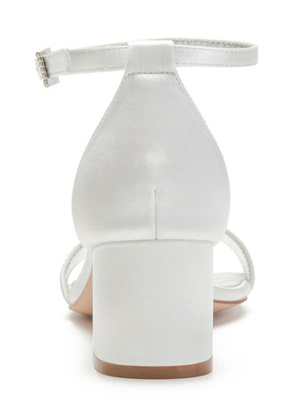 ウェディングシューズサテンホワイトポインテッドトゥスパンコールチャンキーアンクルストラップ特別な機会の靴