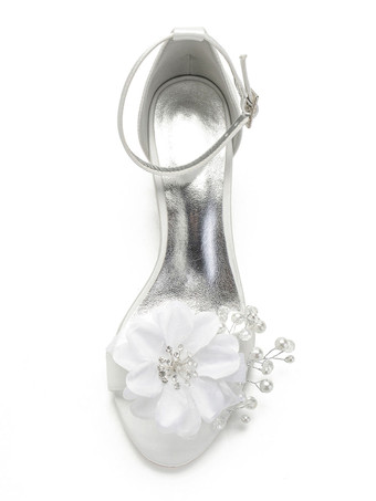 ウェディングシューズサテンホワイトポインテッドトゥスパンコールチャンキーアンクルストラップ特別な機会の靴