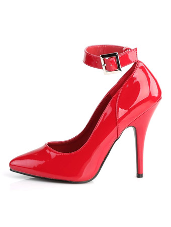 レッド 女性のハイヒールスリッポンポインテッドトゥスチレットヒールスパンコールセクシーヴィンテージアンクルストラップパンプス