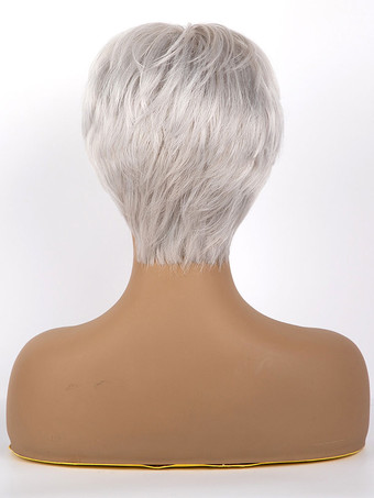 人毛ウィッグホワイトレースフロントショートウィッグ