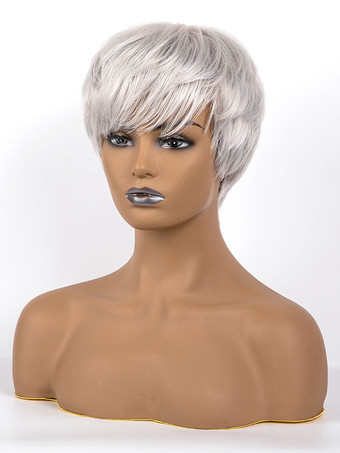 人毛ウィッグホワイトレースフロントショートウィッグ