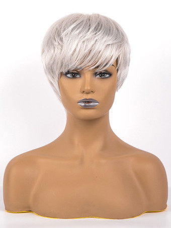 人毛ウィッグホワイトレースフロントショートウィッグ