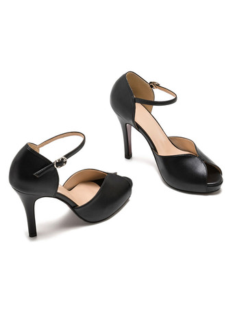 ピープトウシューズスティレットヒールメタル詳細シンプルスリップオンアンクルストラップサンダル