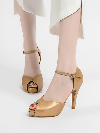 ピープトウシューズスティレットヒールメタル詳細シンプルスリップオンアンクルストラップサンダル