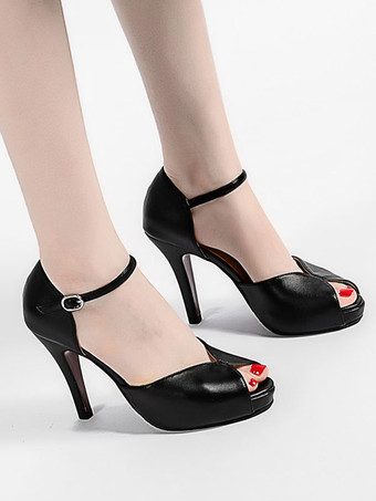 ピープトウシューズスティレットヒールメタル詳細シンプルスリップオンアンクルストラップサンダル