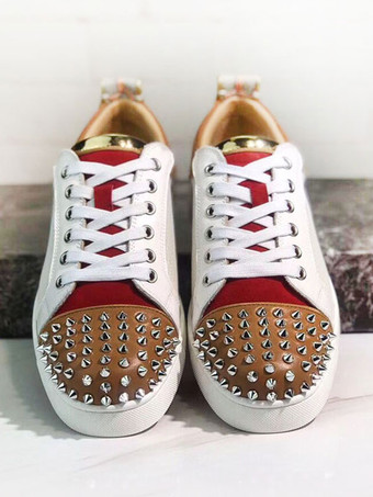 Mens Coffee Brown Skateboard Shoes Low Top Prom Party Sneakers Shoes with  Spikes - Milanoo.com