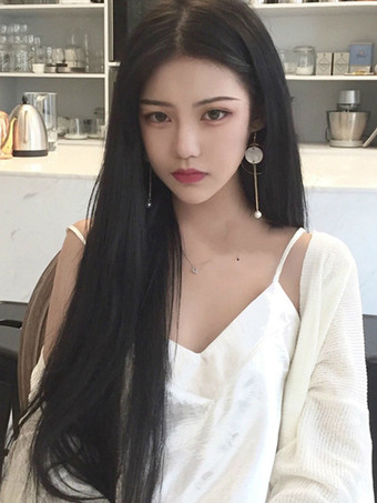 ブラック ロリータウィッグロングストレートロリータウィッグ