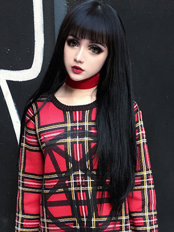 ゴシックロリータウィッグ前髪の黒い長い乱れたロリータ髪のかつら