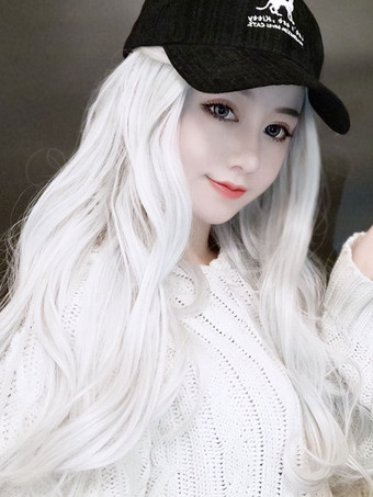 暖かい白ロリータウィッグロング耐熱繊維カーリーロリータウィッグ