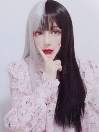 Parrucca lunga Lolita Parrucche per capelli Lolita a colori divisi in bianco e nero
