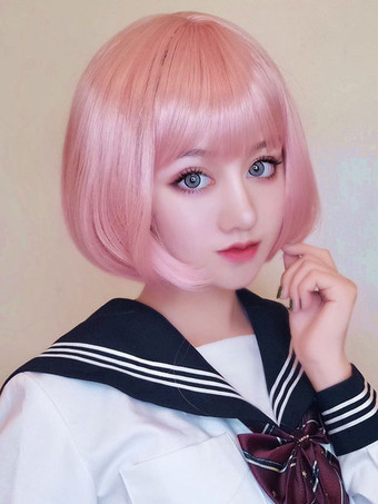 ライトピンクロリータウィッグ ショートボブライト ロリータヘアウィッグ 甘い グレー