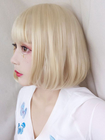 ライトゴールロリータウィッグ ショートボブライト ロリータヘアウィッグ 甘い グレー