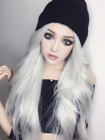 暖かい白甘いロリータウィッグロング耐熱ロリータヘアウィッグ