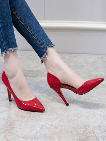 女性のハイヒールスリッポンポインテッドトゥスチレットヒールシンプルロートップブラック