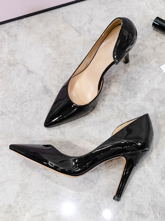 ブラック 女性のハイヒールスリッポンポインテッドトゥスチレットヒールシンプルロートップブラック