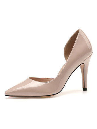 アプリコット女性のハイヒールスリッポンポインテッドトゥスチレットヒールシンプルロートップブラック