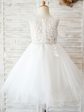 Robes cortège enfant ivoire en dentelles jupe en tulle robe de fille de fleur